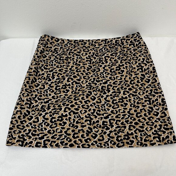 *NWT* Talbots Canvas Animal Print Leopard Mini Skirt Tan Black Women's Sz 18 - Picture 2 of 8